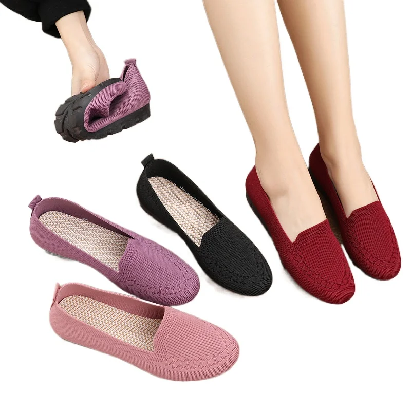 

New Women Flat Shoes Comfortable Knitted Breathable Ladies Casual Shoes Lightweight Soft Bottom Non-slip Women's Loafers