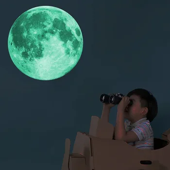 

8/12/20/30cm Energy Storage Fluorescent Glow In the dark DIY 3D Moon Earth Wall Stickers for Kids Rooms Decor Home decoration