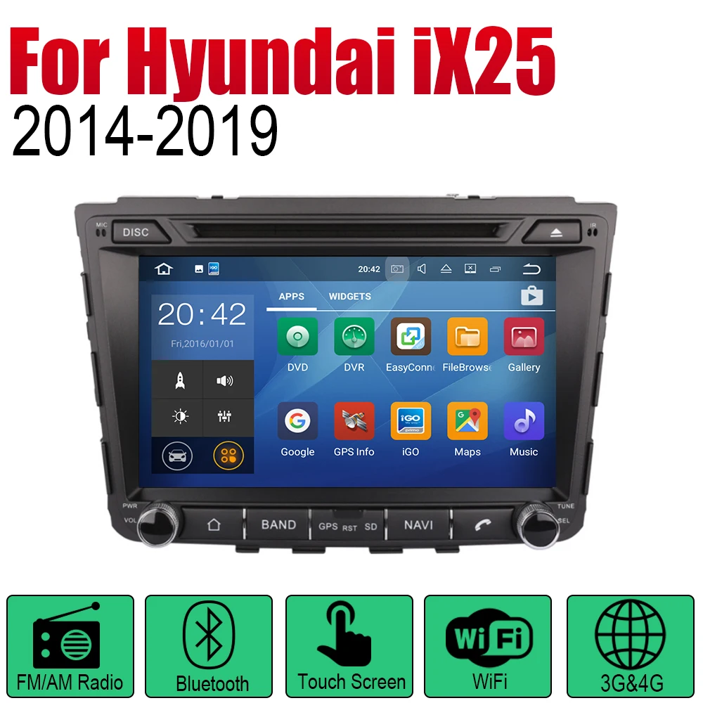 Автомагнитола 2 Din на Android для Hyundai iX25 Creta 2014 2015 2016 2017 2018 2019 автомобильный