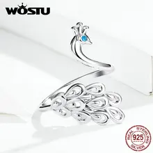 WOSTU, кольца для открытия павлина, 925 пробы, серебро, для женщин, регулируемые кольца, свадебные, настоящие, роскошные ювелирные изделия FIR592