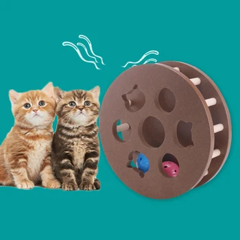 

Cats Interactive Training Toy Pet Toys Kitten Cats Supplies Wooden Collision Ball Educational Turntable Toy Pet Products...