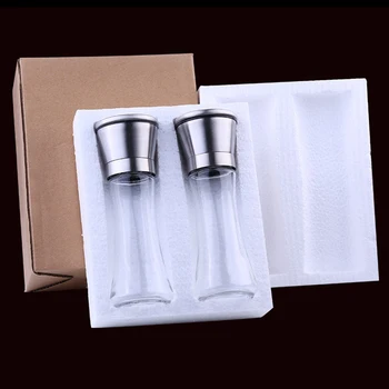 

2x Salt And Pepper Grinders Shakers Set Mill Glass Stainless Steel Modern Spices Kitchen Gadgets