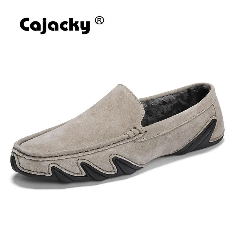 Cajacky/мужские лоферы с длинным мехом; Зимняя мужская обувь; Плюшевые мокасины; мужские черные мокасины без застежки; Hombre; Большой размер 38-46