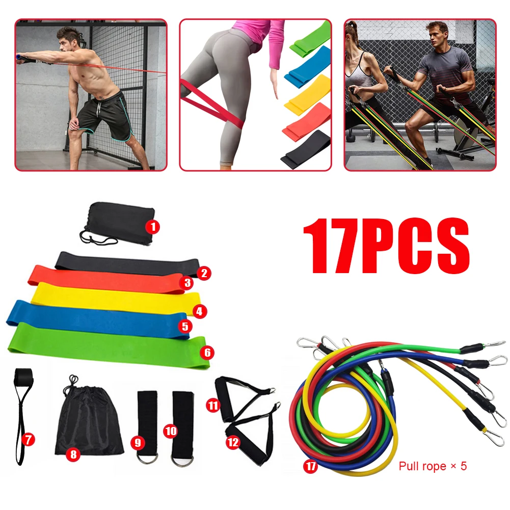 

17pcs Set Multifunctional Yoga Sports Pull Set Aluminum Carabiner Pull Rope Fitness Training Rally TPE Resistance Ring
