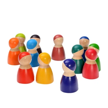 

FBIL-12 Pcs Baby Toys Wooden Rainbow Man Toys For Kids Creative Rainbow Building Blocks Early Educational Toy Children Gift