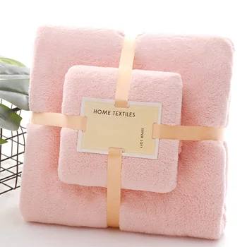 

Coral velvet Bath Towel Set Microfiber Quick Drying Hair Towel Solid Color Comfortable Adult Bath and Face Towel Sets 2pcs/set