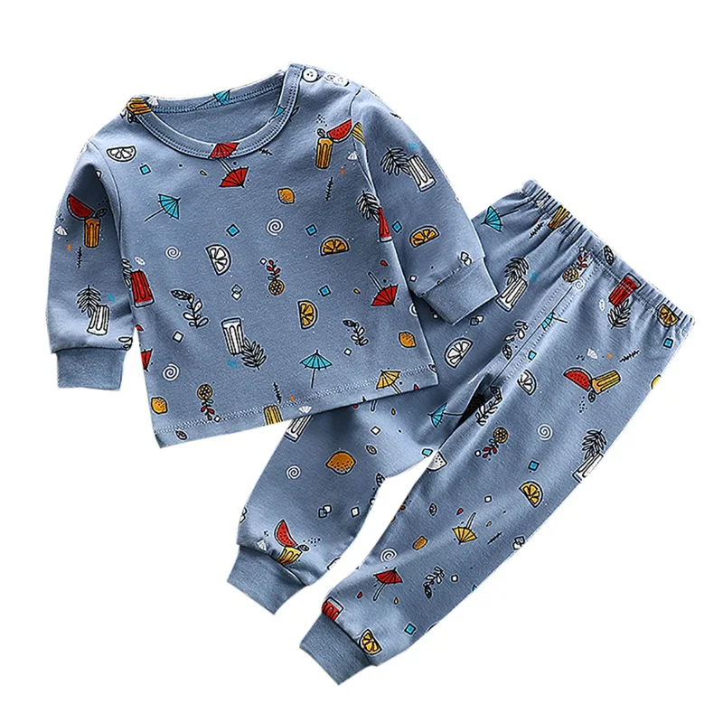 Осенняя одежда для сна; пижамы для маленьких мальчиков и девочек; комплект одежды с рисунком; блузка с длинными рукавами; Топы+ штаны; одежда для сна; Пижама - Цвет: L