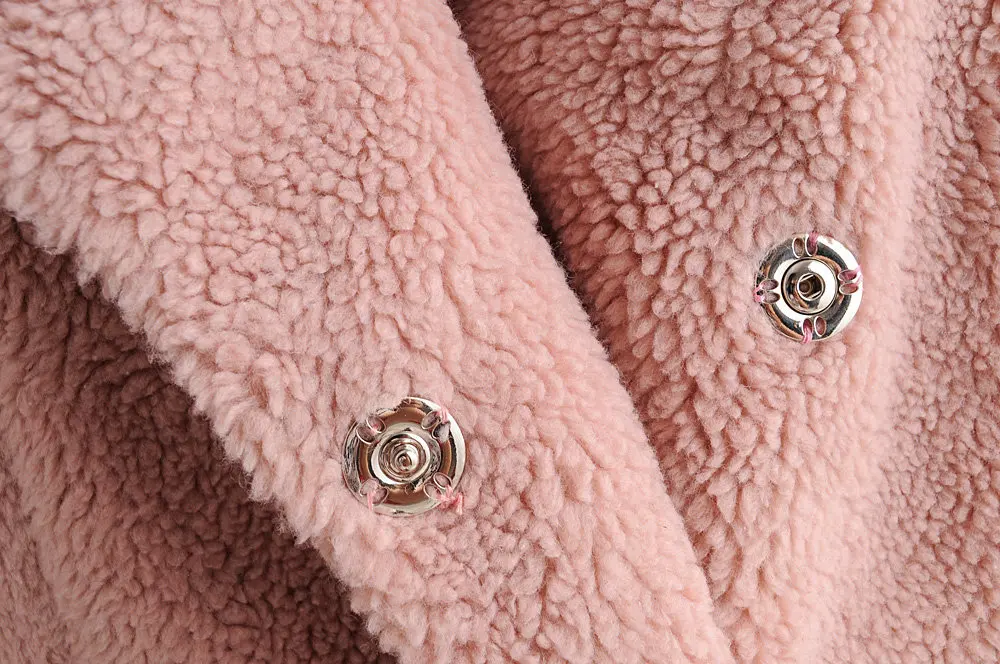 WT672 Европейский дизайн женские с длинным рукавом Зубчатый воротник розовый цвет Искусственный мех флисовое пальто осень зима теплая верхняя одежда
