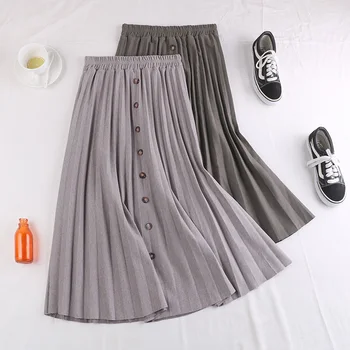 

New winter han edition show thin elastic waist retro single-breasted posed in long skirts female skirt 864