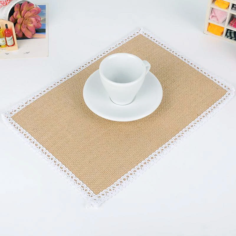 New-10Pcs, 30X22 см, мешковина, коврики для стола, кружевные столовые приборы, наборы, тканые столовые приборы, коврики для свадебной вечеринки