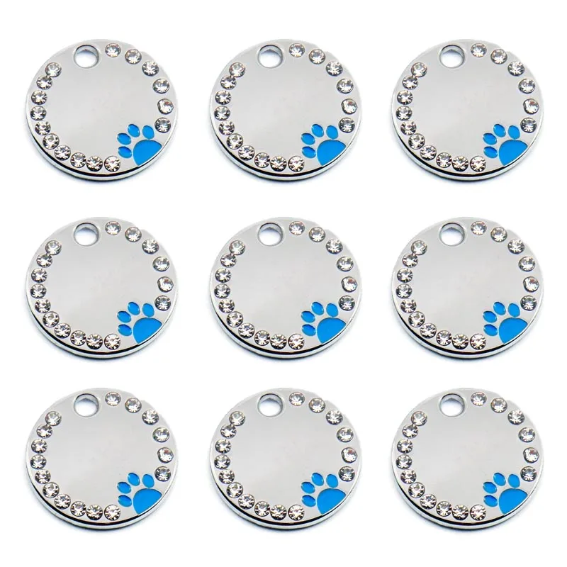 100 шт Rhinestone Circle P-Aw гравированный медальон для собаки из нержавеющей стали Diy значок для собаки Pet Shop для собаки персонализированные(смешивание цветов
