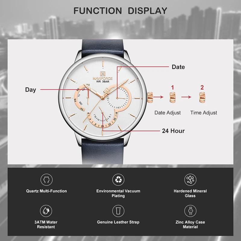 NAVIFORCE, мужские часы, лучший бренд, Роскошные, водонепроницаемые, кожа, кварцевые часы, мужские, модные, 24 часа, дата, мужские часы, Relogio Masculino