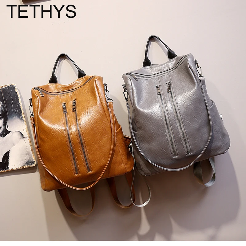 TETHYS Bags for Women Designer Backpacks Women High Quality PU Leather Backpack Large Capacity Travel Backpack Mochila Mujer