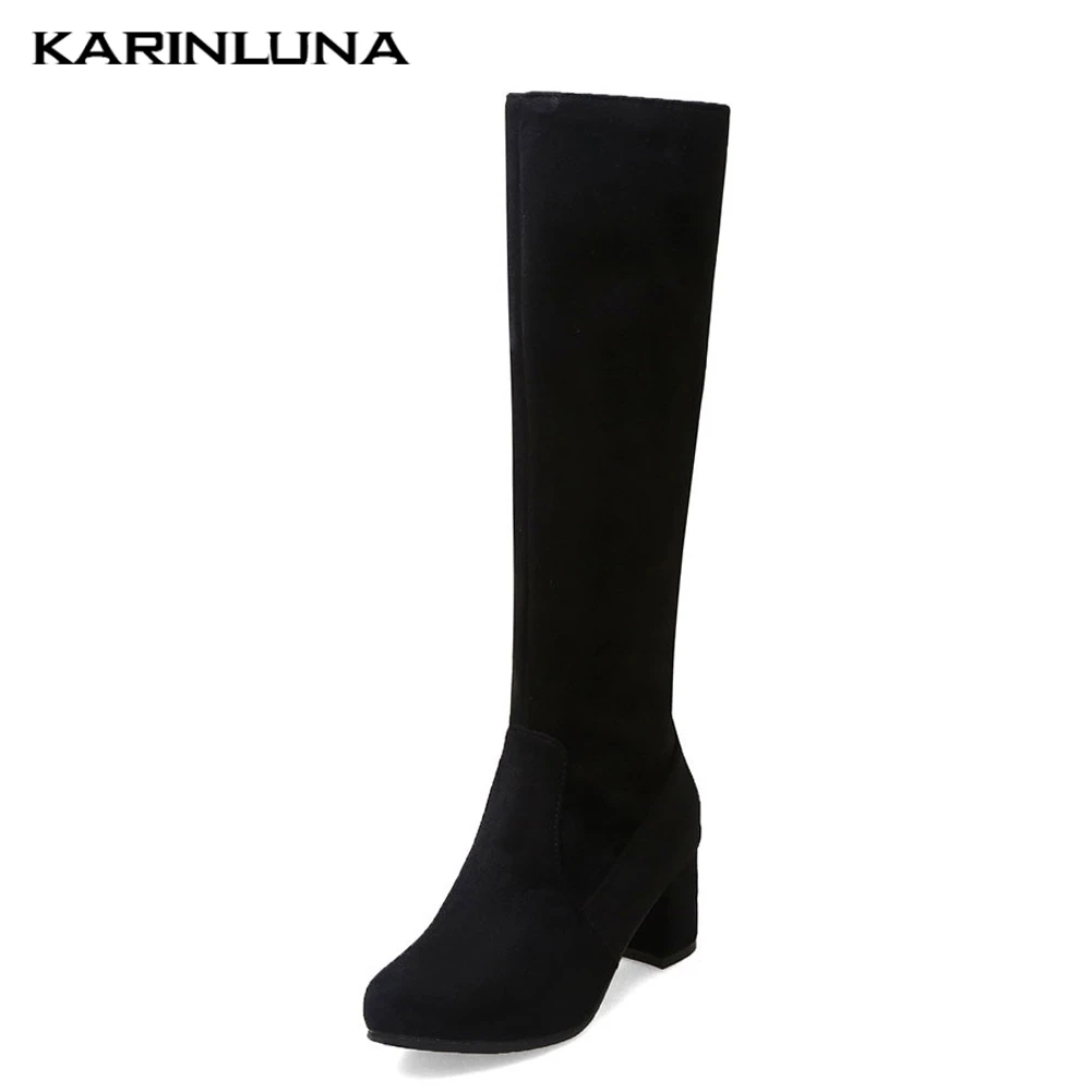 

Karinluna brand big size 48 ladies high heels shoes woman casual party ol autumn winter knee high boots women shoes