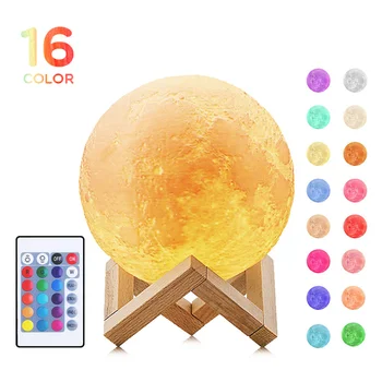 

3D Printing Moon Light Touch Switch Remote Control LED 16 Colors Night Light Room Decoration USB Charging Desk Lamp Gift