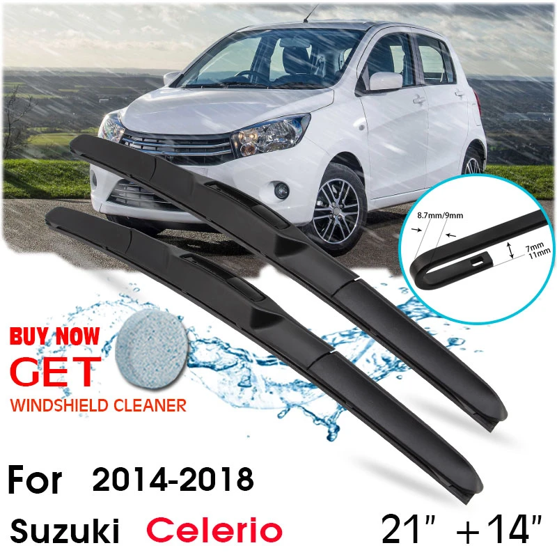 Limpiaparabrisas de goma ventana delantera de coche, limpiaparabrisas repuesto silicona para Suzuki Celerio 2014 2018, 21 "+ 14", accesorios para coche|Limpiaparabrisas| -