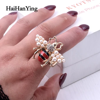 

New Fashion Women Animal Bee Rings Pearl Party Wedding Female Jewelry Gold 2020 Adjustable Trend Rings Alloy Unique Like Gift