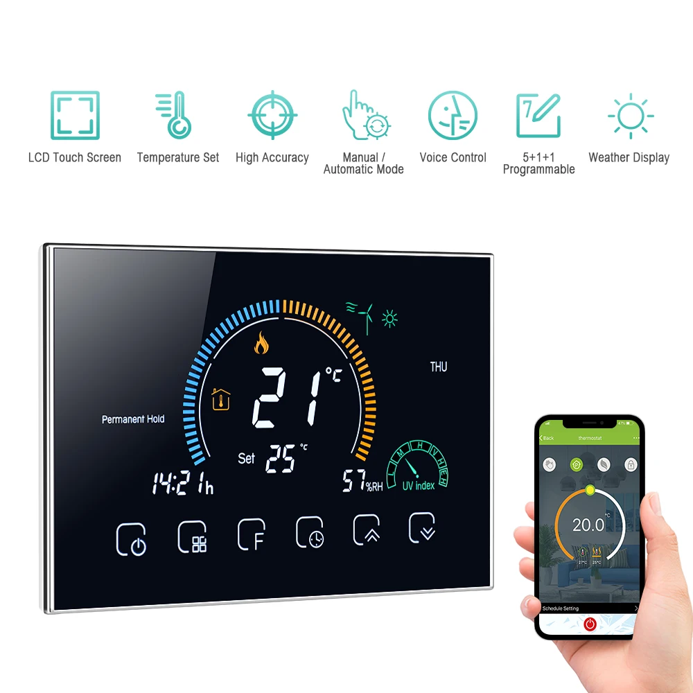 Termostato inteligente con WiFi, termorregulador de calefacción para caldera de agua/Gas, 95-240V, controlador programable con aplicación de voz