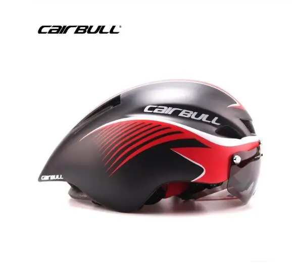 CAIRBULL AERO TT шлем для шоссейного велосипеда, очки для гоночного велоспорта, велосипедный шлем для спорта на открытом воздухе, защитный шлем TT in-mold Goggle Helmet - Цвет: black-red