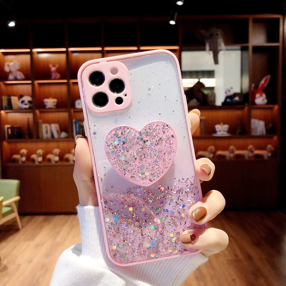 Case for iPhone 11 13 12 Pro Max Mini Case for iPhone 7 8 6 6S Plus XR X XS Max Cases Glitter Sequins Silicon Cover Phone Holder