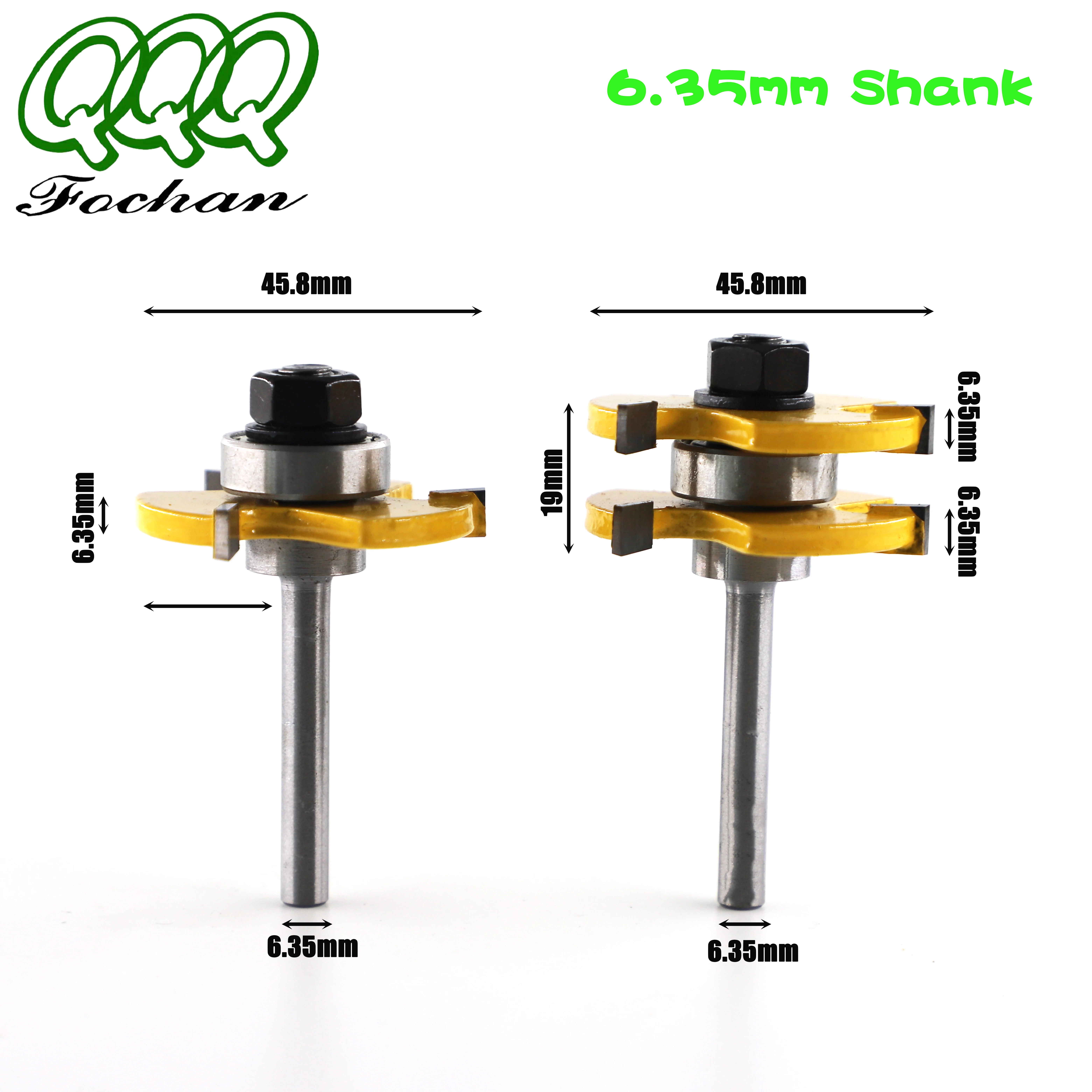 QQQ 2 pc 6,35mm Schaft hohe qualität Zunge & Groove Gemeinsame Montage Router Bit Set 3/4