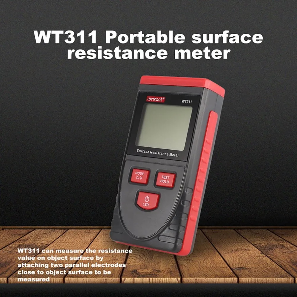 

WINTACT WT311 Anti-static Surface Resistance Meter Tester Handheld Earth Resistance Meter Data Holding Function LCD Display