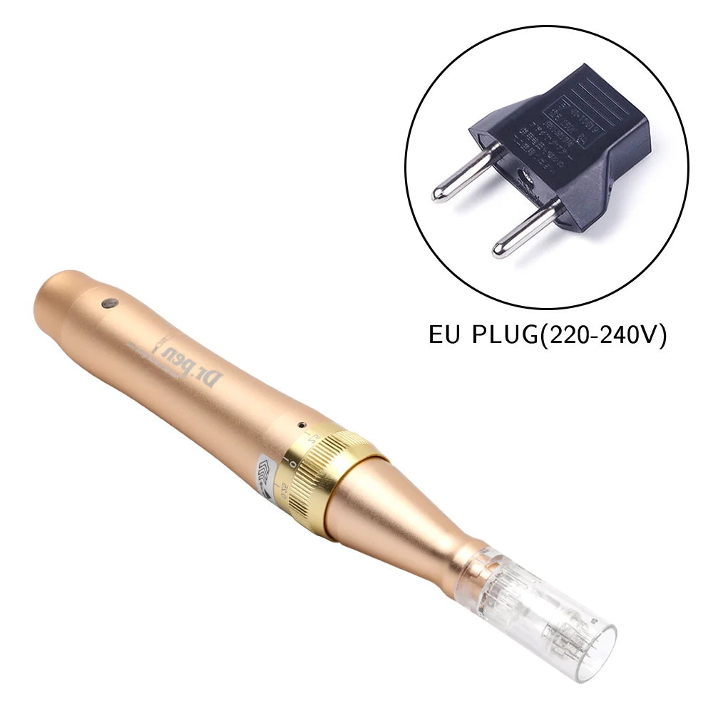 EU Plug Электрическая ручка для дермы, M5-C, микроиглы, ручка для выпадения волос, растяжки, морщинки, устройство для удаления морщин, макияж, тату, иглы-наконечники - Цвет: EU Plug