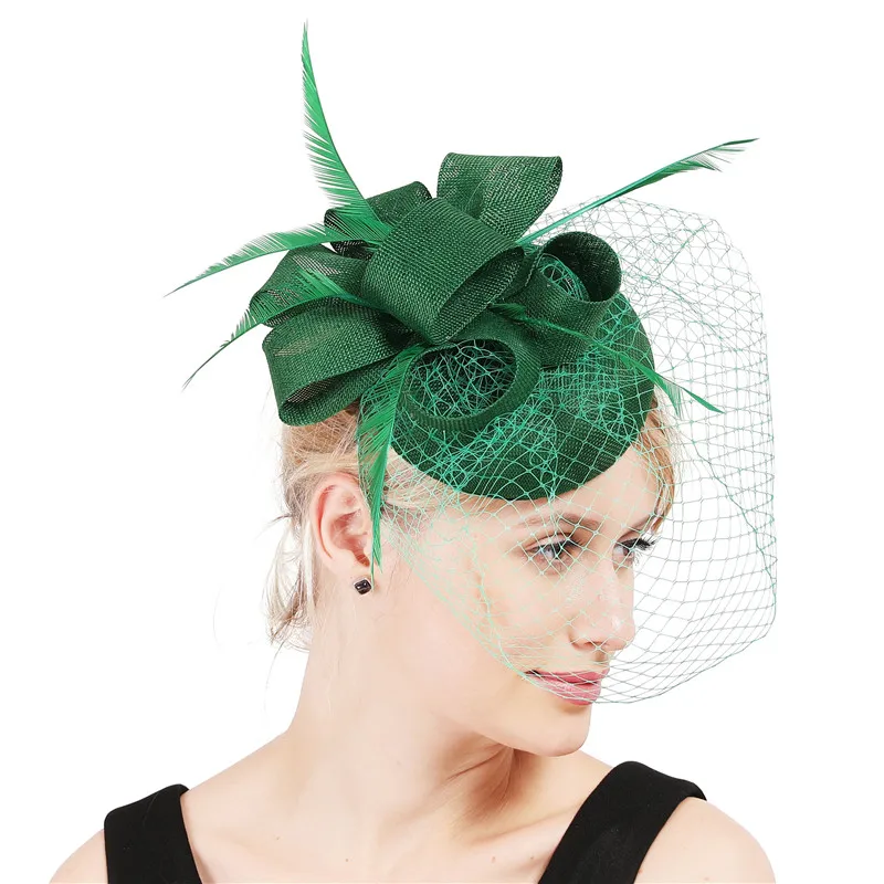Charming Green Bridal Wedding Mesh Headwear Prom Derby Veils Hoops Fascinator Hats With Hair Clip Vintage Ladies Accessory |