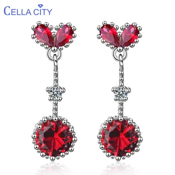 

Cellacity Elegant Heart shaped Gemstone Round Silver 925 Jewelry Ruby Ring for Women Sapphire Ear drops Temperament Party Lady