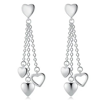 

925 Sterling Silver Long Tassel Heart Drop Earrings for Women Jewelry Accessories pendientes boucle d oreille eh266
