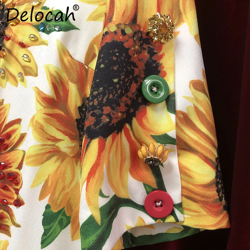 Delocah, осенне-зимнее женское платье, модный дизайнерский костюм, половина рукава, великолепное, Кристальное, с цветочным принтом, элегантное, ТРАПЕЦИЕВИДНОЕ, свободное платье