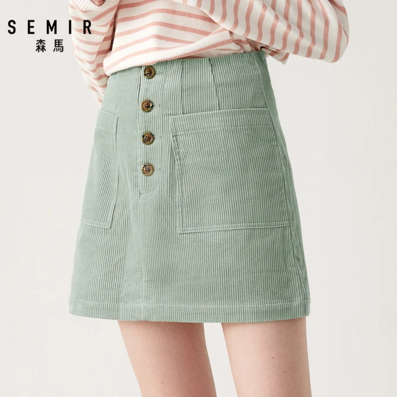 SEMIR новая осенняя и зимняя женская Вельветовая юбка ретро трапециевидной формы короткие юбки авокадо зеленая зимняя Хлопковая женская нижняя часть