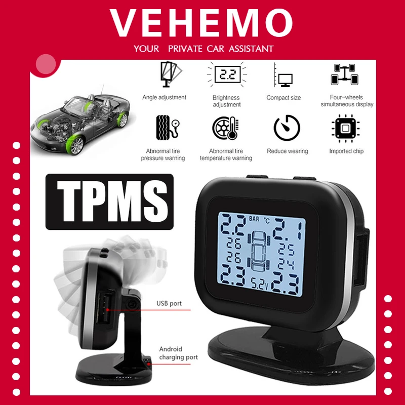 

TPMS USB SOLAR Android Cigarette Lighter Plug TMPS Tire Pressure Monitor Tmps High Temperature 4 Sensors for Honda Toyota