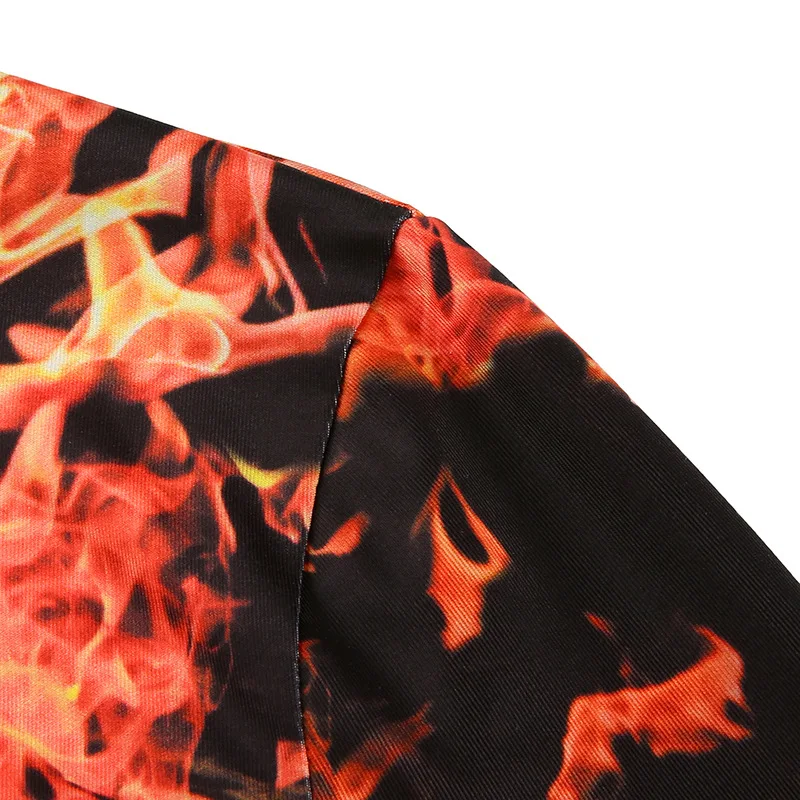 BOOFEENAA Flame Printed High Neck Long Sleeve Shirt Fall Winter Trendy Clothes for Women Sexy Graphic Tees T Shirts C67-H19