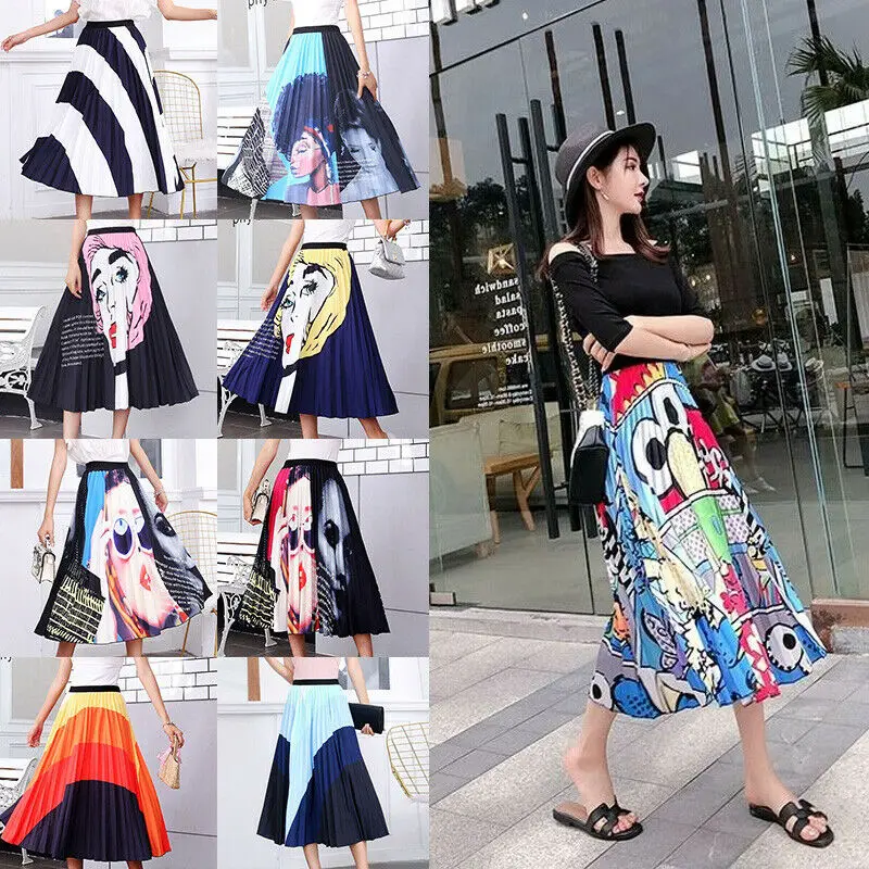 Модная женская плиссированная юбка с высокой талией в стиле бохо, Юбки миди, эластичное Длинное Платье Макси