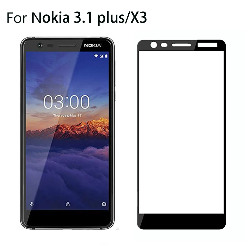 Закаленное стекло с полным покрытием для телефона Nokia 3 1 Plus X3 полное клеевое