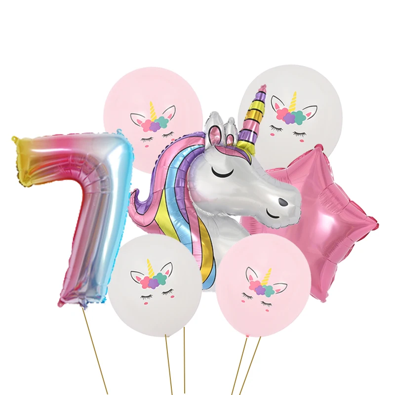 7 stücke Regenbogen Gradienten Unicorn Party Ballon 32 inch Anzahl Geburtstag Party Dekorationen Kinder Einhorn Party Hochzeit Ballons – Detail 10