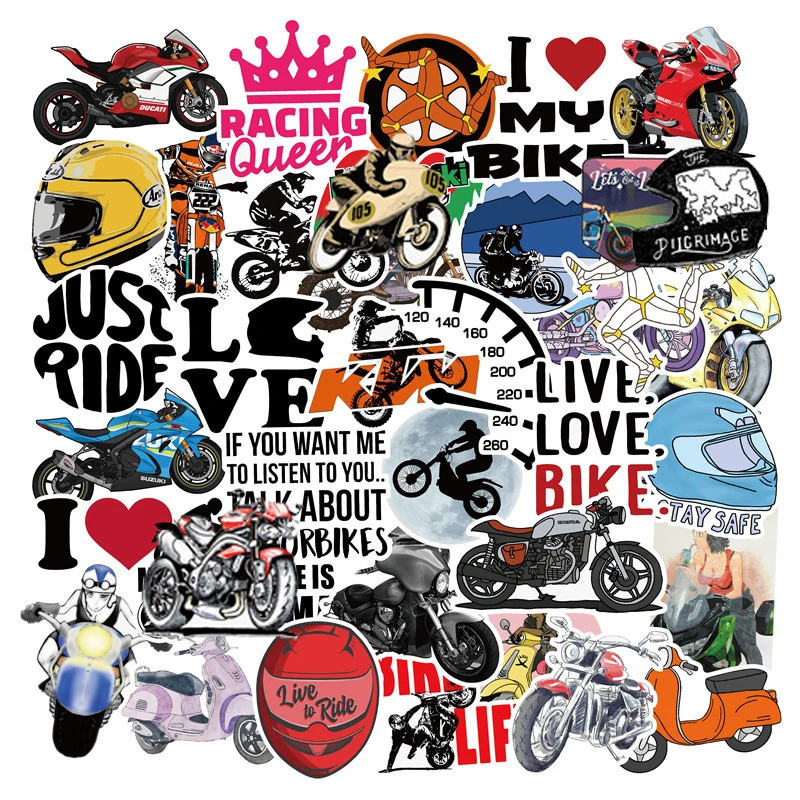 50Pcs/Set Mens Adults Motorcycle Racing Stickers Helmet Car Graffiti Sticker Bomb For Luggage Ride Bike Fridge Laptop Decal Pack