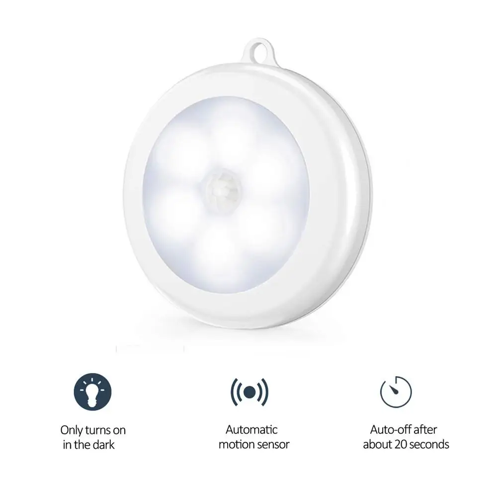 

6 LEDs White Round Eye Care Nursing Night Light With Motion Sensor Closet Light Wall Led Sensor Lamp For Cabinet Corridor