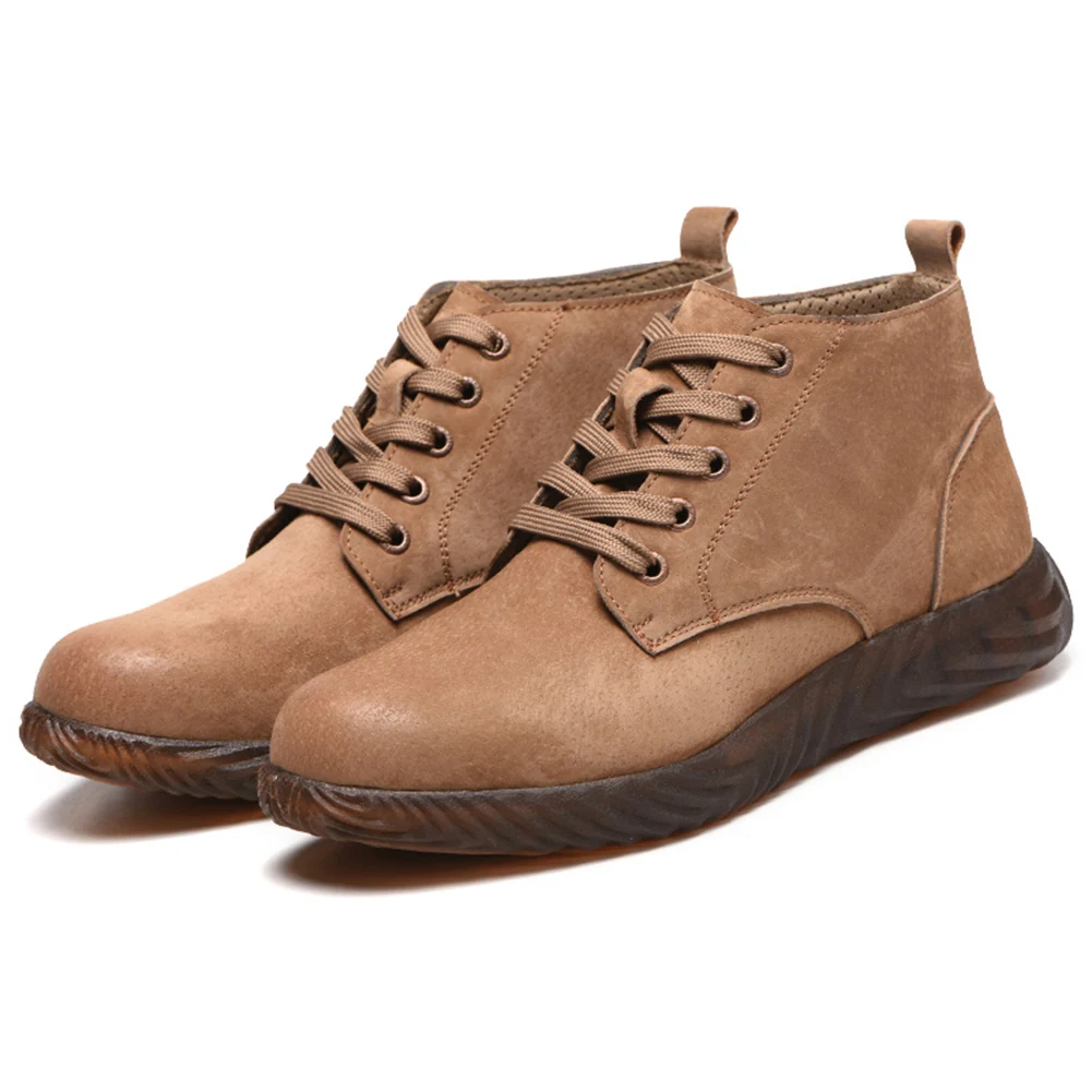 Коричневый Leather Work Boots Breathable Soft Sole Anti-smashing Anti-puncture Work Shoes FDX99 - Цвет: Коричневый