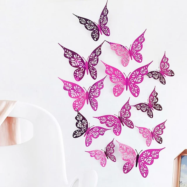 12Pcs 3D Wall Stickers Hollow Design Paper Butterfly Shape Wall Decor Party  Supplies Elegant Wall Sticker