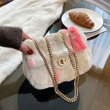 

Contrast color Square Crossbody bag 2020 Fashion New Quality Soft Plush Women's Designer Handbag Chain Shoulder Messenger Bag