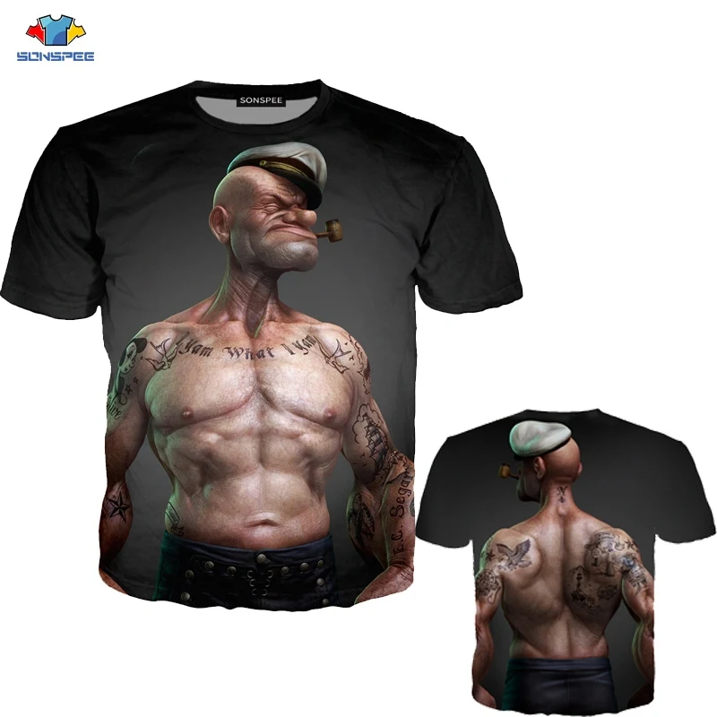 SONSPEE/3D Летняя мужская футболка для фитнеса; забавная футболка в стиле аниме Popeye; футболка с надписью «Pipe Гангстер Brother»; крутая Детская футболка с капитаном курением - Цвет: 2