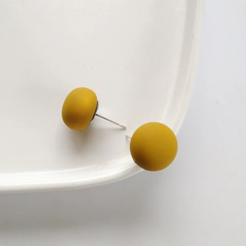 S925 needle Women Jewerly Cute Colorufl Ball stud Earrings Sweet Design Pink Yellow Green Round Bead Earrings Girl Female Gifts S925 needle-Yellow