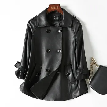 

2020 Spring Autumn Genuine Leather Jacket Women Sheepskin Coat Windbreaker Cloak Korean Jackets for Women Veste Femme KFS18999-8