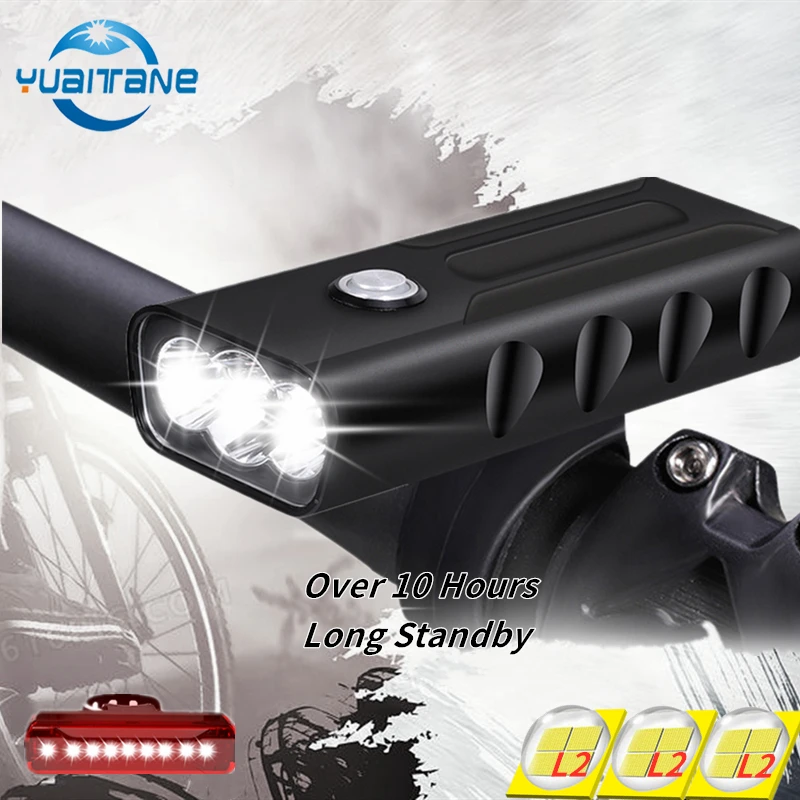 3*L2 LED Bike Headlight USB Rechargeable Bike Light Front 3Mode Waterproof Bicycle Light Lantern Bike Accessories With Taillight
