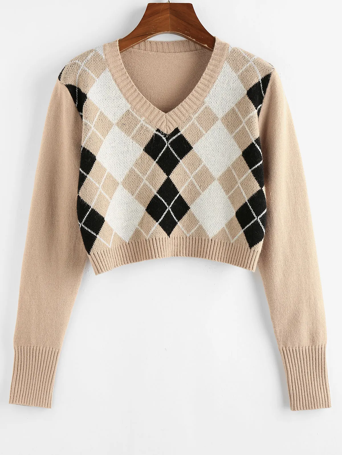 Suéteres de moda para mujer, camisa de punto de otoño y primavera, Top de fiesta informal con cuello en V, tejido rombos, ropa cálida, novedad de 2020