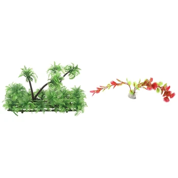 

3.9 Inch Height Artificial Coconut Palm Plant for Aquarium Fish Tank Green & Red Plastic Fern Plants Water Fish Tank