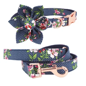 

Purple Magic girl dog collar dog flower and leash set for pet dog cat with rose gold metal buckle