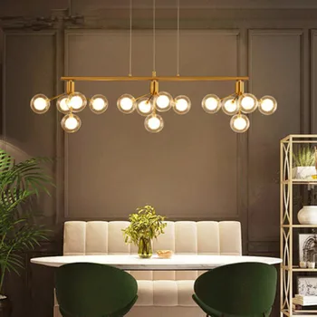 

Modern LED Chandelier Lighting AC90V - 260V Living Room Restaurant Transparent Glass Ball Kitchen Indoor Deco Gold Hanging Lamp